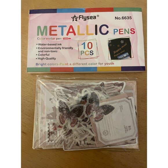 New Bundle of 10 Adult or Kids Metallic Pen Markers with Free Stickers & Notes - Picture 1 of 7